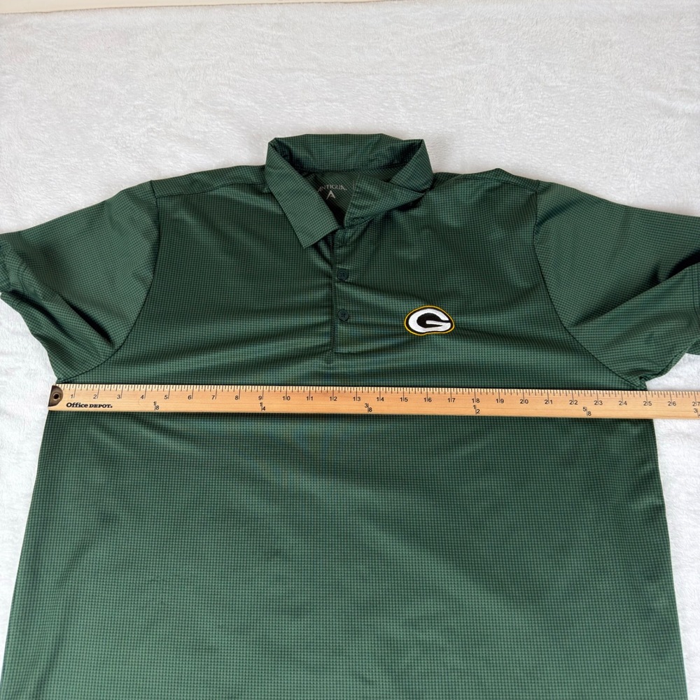 Antigua Green Bay Packers Polo Men's Large Green Check Short Sleeve Stretch - Picture 5 of 8